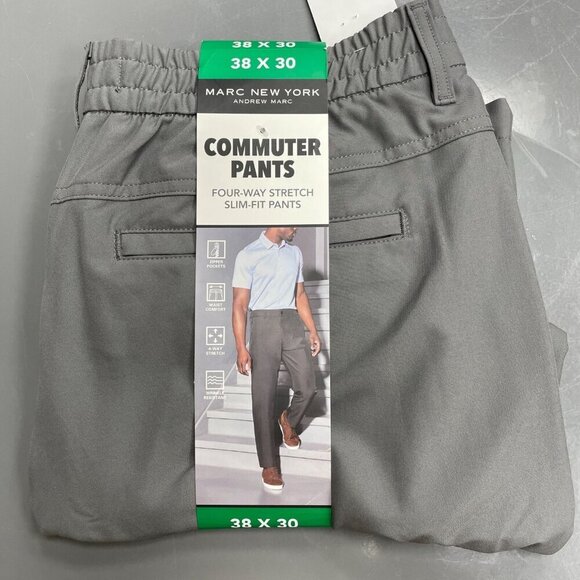 NEW Marc New York Men's 38x30 Commuter Pants Slim-Fit 4-Way Stretch Woven Gray - Picture 2 of 9